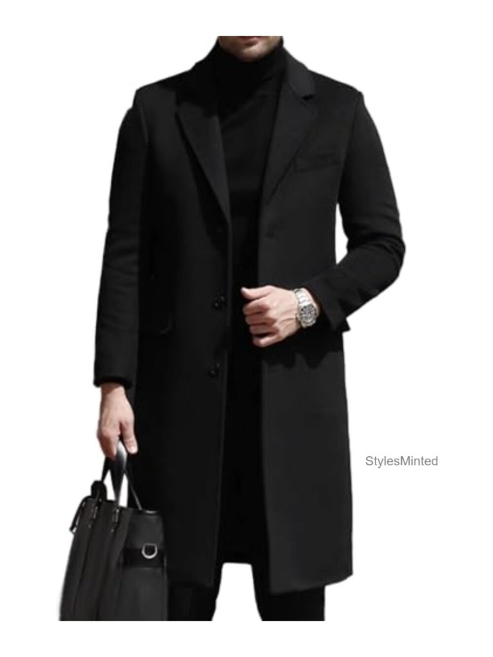 Men's Slim Fit Notched Lapel Single Breasted Winter Long Trench Coat